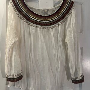 Lucky Brand White Blouse with Multicolor Trim